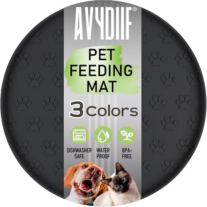 Pet Feeding Mats for Food and Water, Waterproof Anti-Slip Placemats for Dog Cat Bowl, 1 Pack Silicone Pet Food Mat, Dishwasher Safe 10.9 × 10.9 (1 Pack, Black)