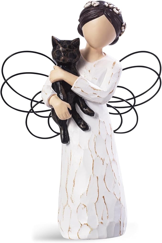 Cat Memorial Angel Figurine Statue for Cat Lovers in Memory of Their Beloved Cat (Black Cat)