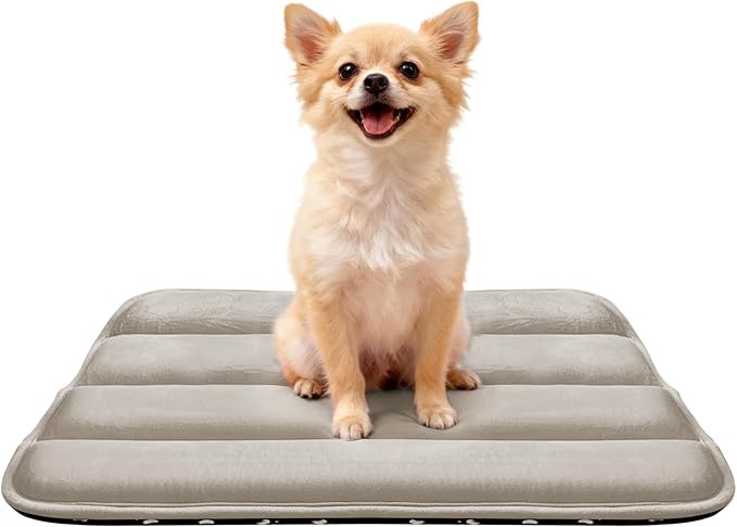 Dog Bed Mat, Reversible Dog Crate Pad with Washable Kennel Mat and Soft Foam, Flat Pet Bed for Dogs & Cats, for Crates Carriers & Travel (Light Brown, 23" L*14" W*1.5" Th)