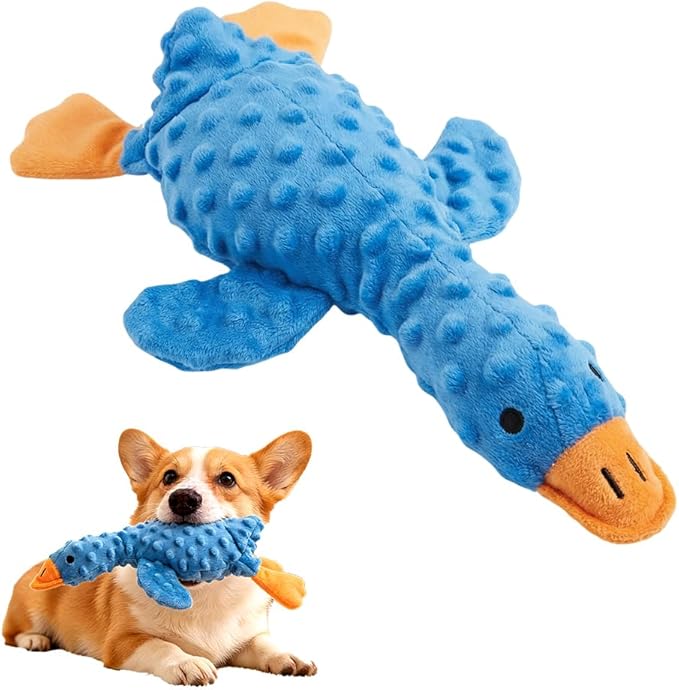Dog Toys for Aggressive Chewers, 2026 Upgraded Cute Yellow Duck Dog Toys for All Dogs, Indestructible Squeaky Plush Toys with Built-in Squeaker for Boredom Relief (Dark Blue)