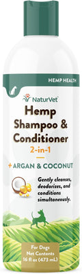 NaturVet Hemp Shampoo & Conditioner 2-in-1 with Argan and Coconut for Dogs, 16oz Liquid, Made in The USA