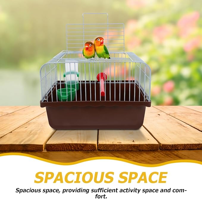 Toddmomy Portable Bird Cage with Perch Food Box and Water Dispenser Spacious Travel Carrier for Parakeet Finch Canary Small Birds 9.29X6.57X6.29 Inches