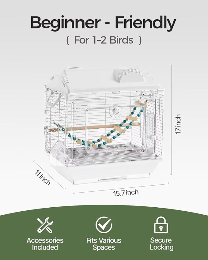 Clear View Bird Cage, Indoor & Travel Small Birdcage for Parakeet, Parrot, Budgies, Cockatiels, Canary |Easy Clean Safe Materials (Single Layer)