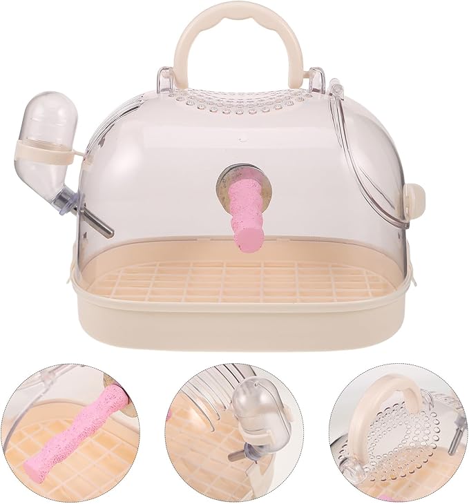COLLBATH Portable Parrot Cage with Perch and Cover, Small Handheld Bird Carrier for Parakeets Cockatiels, Cream White Transport Cage for Pet Outings