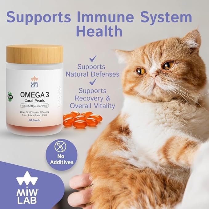 Omega 3 Fish Oil for Dogs and Cats EPA + DHA + Taurine + Vitamin E Vet Developed Formula 60 Softgels Supplement for Strong Joints Arthritis Support Soft Coat and Natural Shine Wild-Caught Salmon