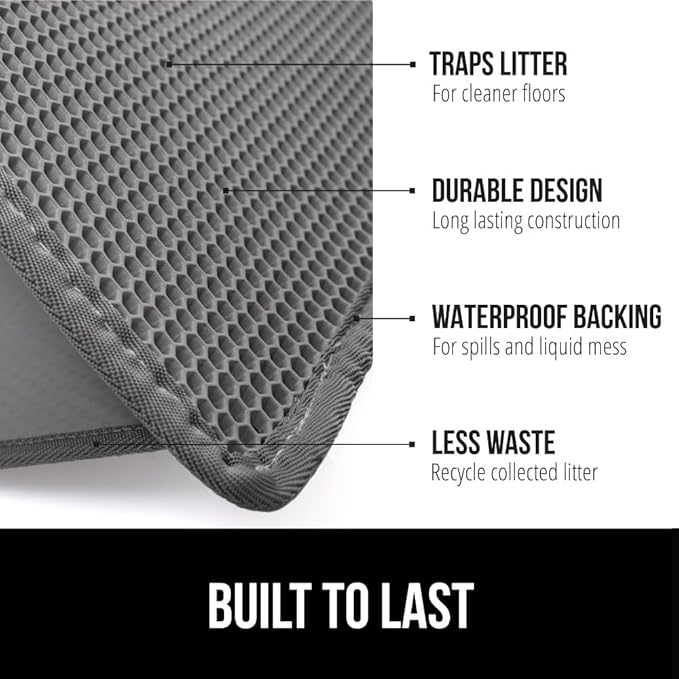 GORILLA GRIP Honeycomb Cat Litter Box Mat, Two Layer Trapping Waste Mats, Soft On Paws, Litter Box Supplies and Essentials for Indoor Cats, Traps Excess, Water Resistant for Floors, 30x24 Gray
