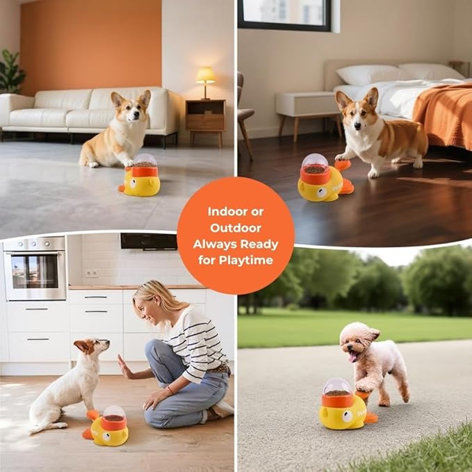 Duck Dog Treat Dispenser Toy - Anti-Slip Interactive Slow Puzzle Feeder for Dogs & Cats - 3 Challenge Lids for IQ Training, Mental Enrichment for Small, Medium & Large Dogs