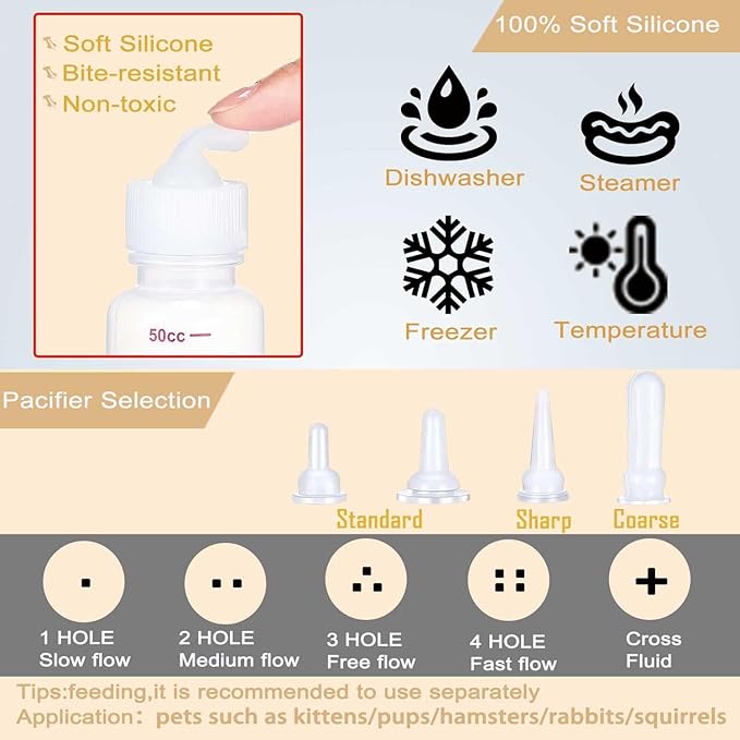 Pet Nurser Feeding Bottle Kits Nursing Bottles Replacement Nipples for Kitten Bottle Nursing Syringes Bulb Cat Pill Shooter Plunger for Dog Cat Newborn Puppies and Small Baby Animals,11 Pack