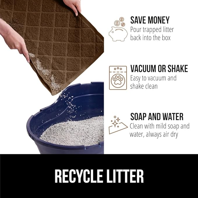 GORILLA GRIP Cat Litter Box Mat, 47x35, Water Resistant, US Designed Kitty Litter Trapping Mats, Easy to Clean, Scatter Control, Less Mess and Clean Floors, Kitten Supplies for Indoor Cats, Brown