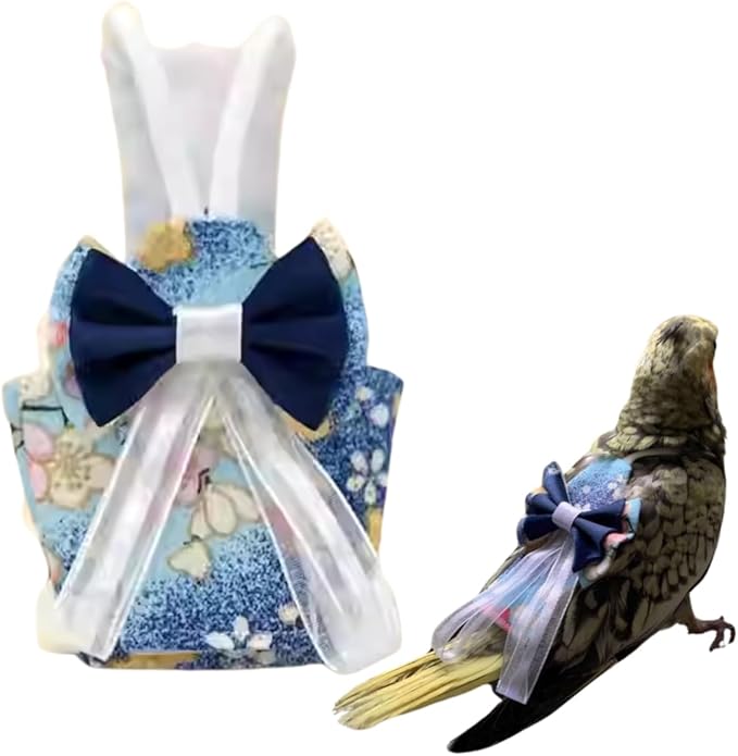 Bird Diaper Cockatiel Clothes Flight Suite, Reusable Parrot Nappy with Waterproof Inner Layer, Cute Pigeon Pants Urine Wet Suit Costume for Conure Macaw (Blue A,S)