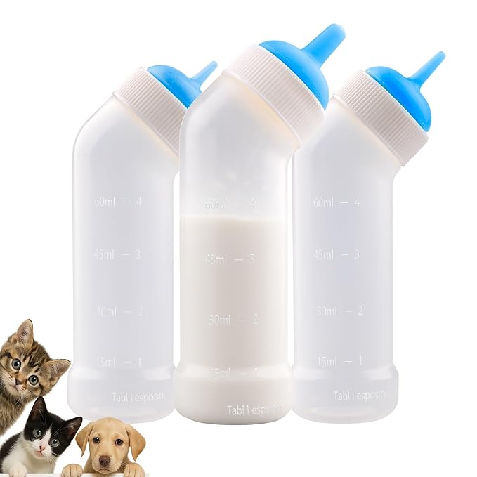 Pet Nursing Bottle for Newborn Animals,Kitten Bottle Feeding Kit Silicone Nipple for Kittens Puppys Rabbits Squirrel (Blue, Small+Medium+Large)