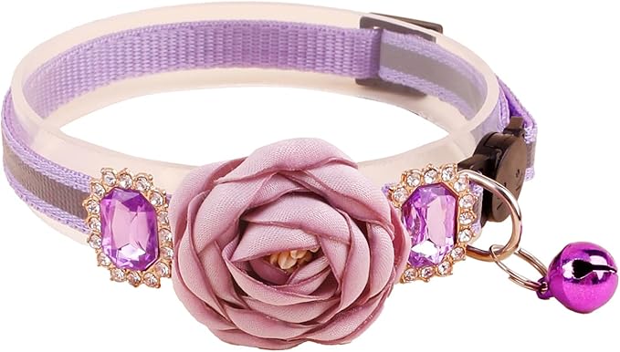 2 Pack Cat Collar Pink Floral with Bell and Removable Flower Bowtie Breakaway Adjustable Cat Collar for Girl Kitten Puppy Small Cats Dogs Daily Decoration (XQ9-4) (XQ9-5)