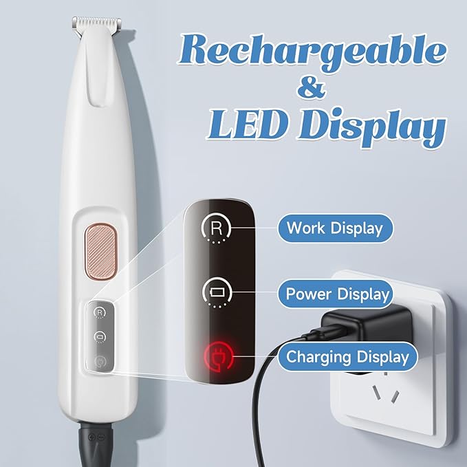 Dog Paw Trimmer Low Noise, Electric Clippers for Dog's & Cat's & Rabbit's, Pet Paw Trimmer with LED Light, Paw Cleaner USB Rechargeable, Grooming Shaver for Pet Feet Eyes Face Ears Rump Hair