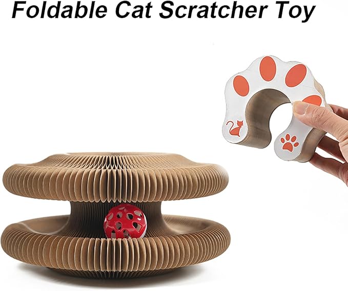 Kitty Curls Cat Toy, Magic Organ Cat Interactive Scratcher Cardboard with Bell Ball, Foldable & Changeable Accordion Shape Exercise Anxiety Relief Toy for Indoor Cats (2PCS)