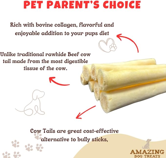 Amazing Dog Treats - Cow Tail Dog Chews (6 Inch Regular - 6 Pack) - Sourced from 100% Grass Fed Cattle - All Natural - Long Lasting Chew for Dogs - Rawhide Alternative for Dogs
