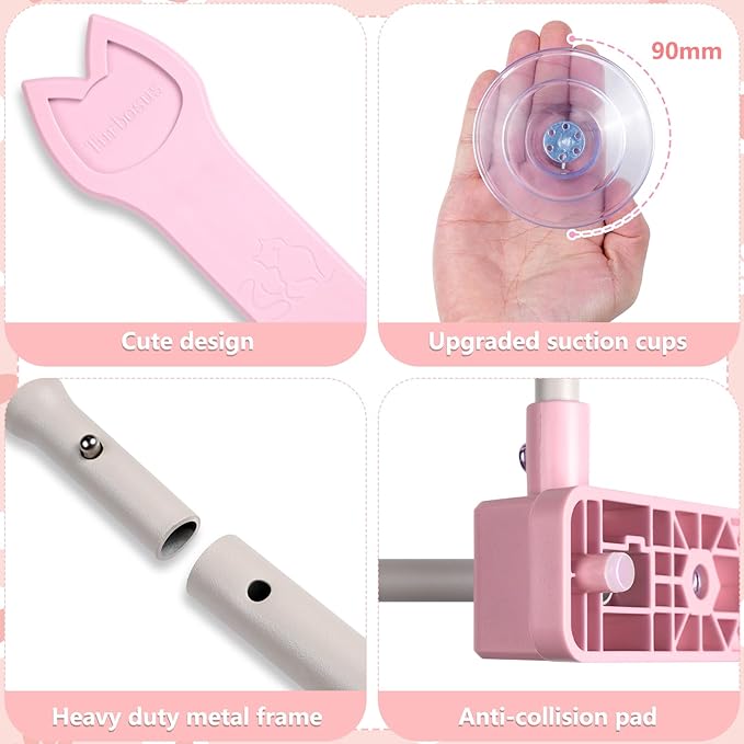 2 Pack Cat Window Perch,Cat Window Hammock Cordless Foldable Window Bed with 4 Large Strong Suction Cup,Reversible Cushion Cover,Metal Frame Easy to Adjust Window Seat Holds up to 40lbs(Pink，M)