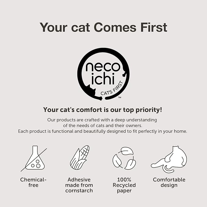 Necoichi Cardboard Cat Scratcher Bed for Indoor Cats - Cat Scratching Board, Horizontal Cat Scratch Pad Lounger with Reversible Usability and Extra Comfort for Lounge, Curved (18" Regular, Oak)