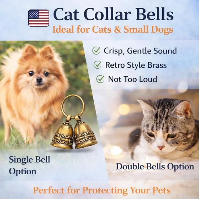 kcrygogo Copper Collar Bell for Small Pet, 0.7 inch Bell for Cats and Dogs,Noise NOT LOUD Come with Silver Pet Anti-Lost ID Pendant Tags (2Set)