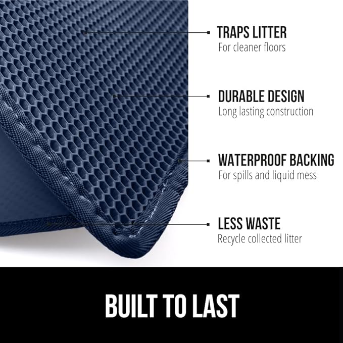 GORILLA GRIP Honeycomb Cat Litter Box Mat, Two Layer Trapping Waste Mats, Soft On Paws, Litter Box Supplies and Essentials for Indoor Cats, Traps Excess, Water Resistant for Floors, 24x15 Navy