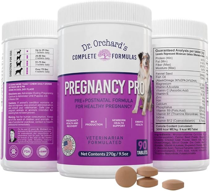 Dr Orchards Pregnancy Pro Dog Prenatal Vitamins - Premium Dog Supplement for Pregnancy, Prenatal + Postnatal, Lactation and Newborn Health Support, 90 Ct