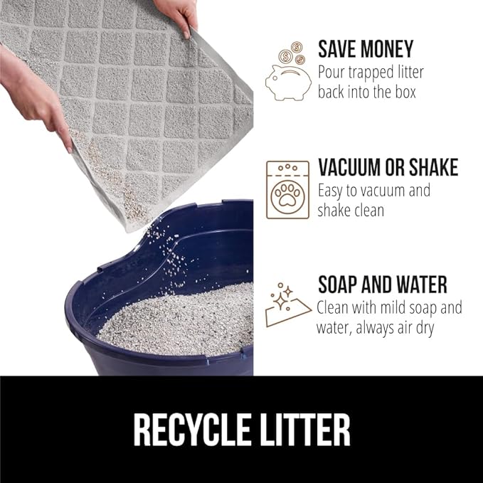 GORILLA GRIP Cat Litter Box Mat, Water Resistant, US Designed Kitty Litter Trapping Mats, Easy to Clean, Scatter Control, Less Mess and Clean Floors, Kitten Supplies for Indoor Cats, 24x17 Light Gray