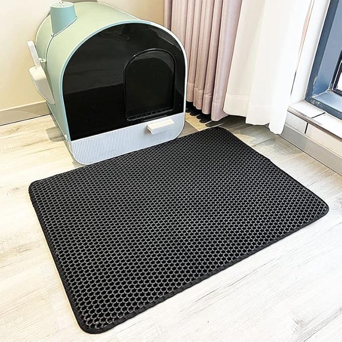 Double-layer EVA anti-slip cat litter pad, pet cat litter box filter pad, wear-resistant and scratch-resistant (Black)