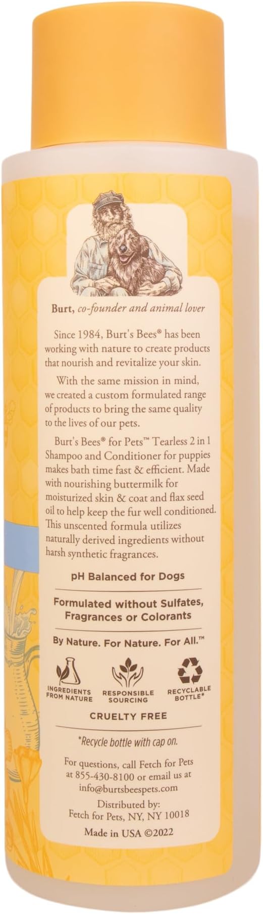 Burt’s Bees for Pets Tear Free Puppy Shampoo & Conditioner with Buttermilk, 2 in 1 Gentle Dog Shampoo for Puppies, Cleans and Conditions Sensitive Skin, 16 Fl Oz - 2 Pack