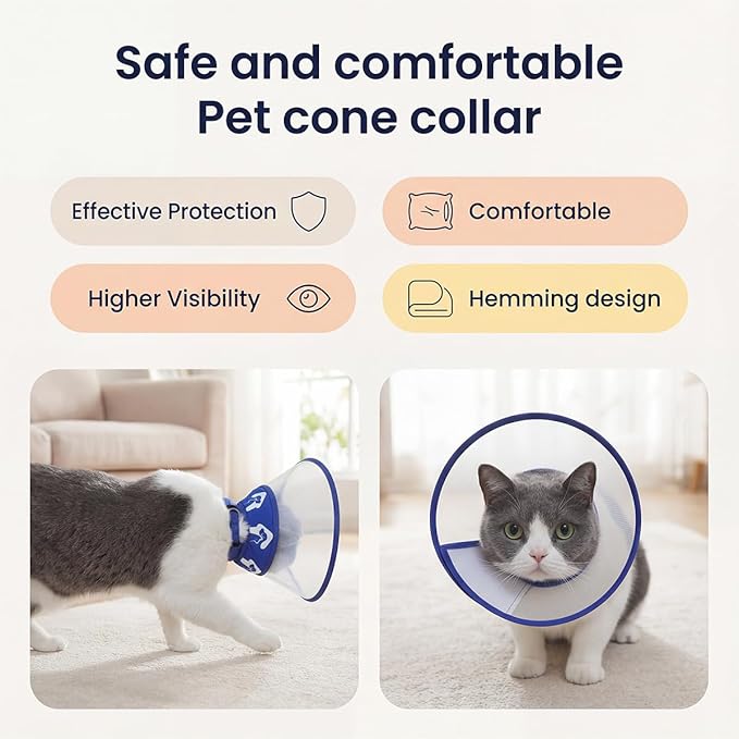 Cat Cone Recovery Collar, Adjustable Elizabethan Collar for Cats to Stop Licking After Surgery, Soft Comfortable Pet Cone for Neck Girth 7.5''-9.0''