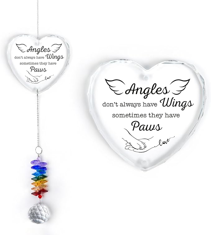 Glass Ornament Suncatcher - Angels Don't Always Have Wings - Dogs Memorial Sympathy Gift - Mother's Day for Mom Dad Dog Lover - Bereavement Keepsake - Daily Remembrance