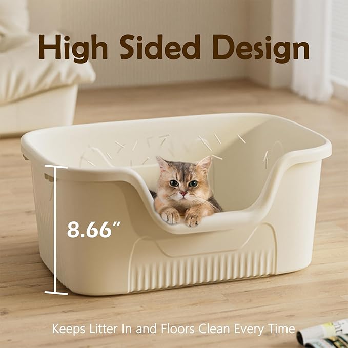 SpaceTime Extra Large Litter Box with High Sides,23.6" Lx16.5 Wx8.6 H XL Multi Cat Litter Pan for Kitty,Cat Boxes for Indoor Cats,Jumbo Litter Boxes for Big Cats,Anti-Splashing,Easy to Clean (Grey)