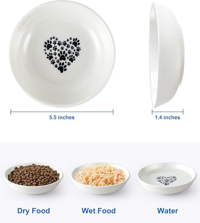 Ceramic Cat Bowl Whisker Friendly – Wide Shallow Cat Food Dish with Non-Slip Base, Dishwasher Safe Feeding Bowl for Indoor Cats