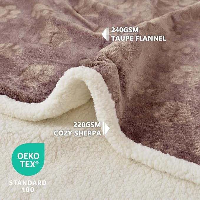 Qeils Waterproof Blanket for Bed Intimacy, Dog Blankets for Large Dogs, Waterproof Cat Blanket Washable, Soft Sherpa Fleece Puppy Blanket, Reversible Throw Protector for Couch Car, 50"X60", Taupe