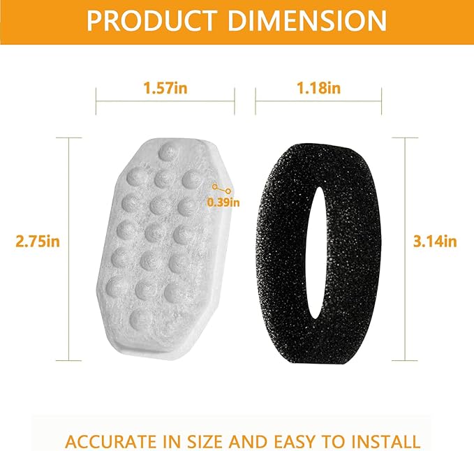 20 Pack Cat Water Fountain Filters with 20 Pack Pre-Filter Sponges for Rellaty and Neareal 3.2L/108oz Cat Water Fountain Automatic Pet Fountain