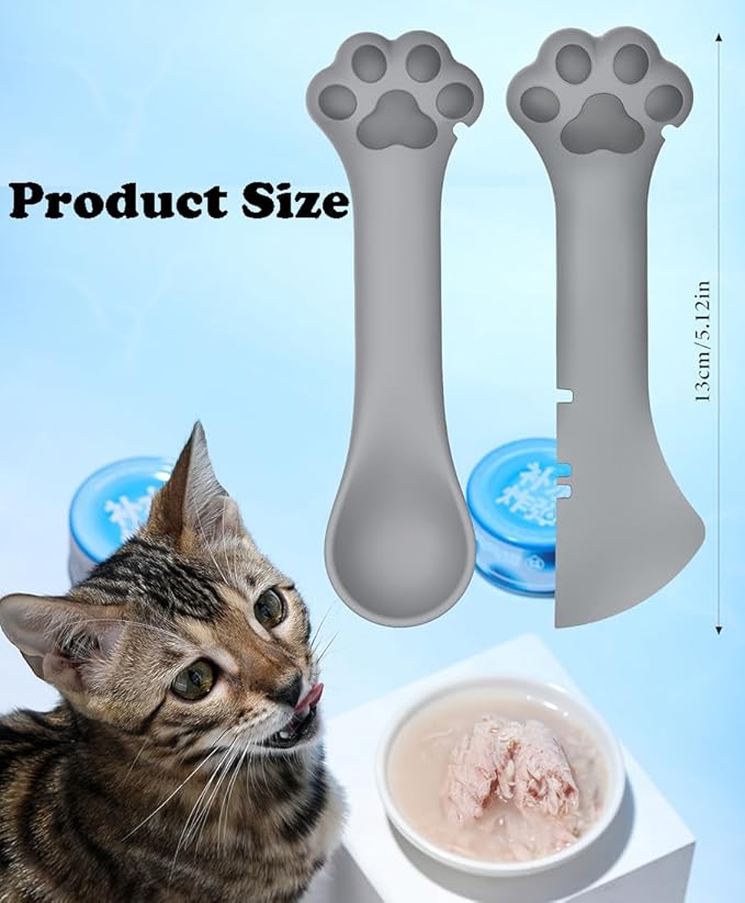 Joyinjojo 2 Pack Dog Cat Food Spoon Spatula, Cute Paw Pet Can Opener Mixing Spoons for Dog Cat Wet Food, Small Silicone Spatula Cat Treat Spoon Pet Cannd Food Scoop for Dog Cat, Grey