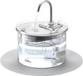 iPettie Glass Cat Water Fountain, Kitty Spout Water Fountain 68oz/2L for Cats Dogs with 2 Spray Heads, 3-Stage Filtration, Automatic Water Dispenser, Glass & Stainless Steel