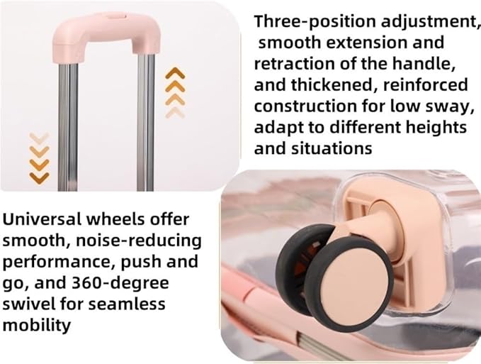 Rolling Cat Carrier, PC Materials Hard Shell Cat Carrier, Pet Carrying Case with Clear Window, Pet Carrier with Pull Rod(Light Pink)