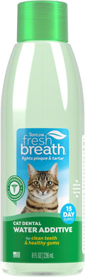 TropiClean Fresh Breath Oral Care Water Additive for Cats, 8oz - Dental Health Solution - Cat Breath Freshener - Plaque & Tartar Defense - Made in USA with Naturally Derived Ingredients