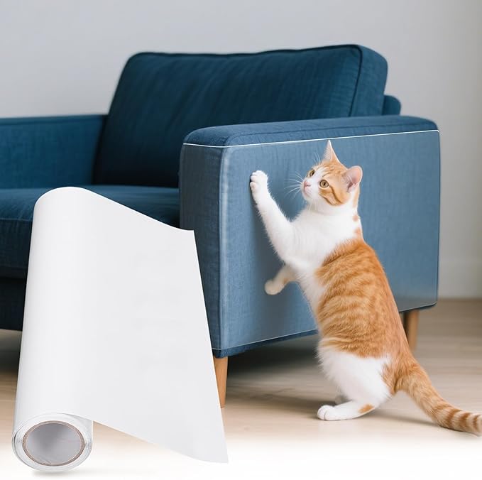 uxcell Anti Cat Scratch Furniture Protector, 1 Roll 118" x 15.8" Single-Sided Sticky Couch Protector from Cat Claws, Clear Protectors from Cats Scratching for Sofa Corners, Walls, Doors