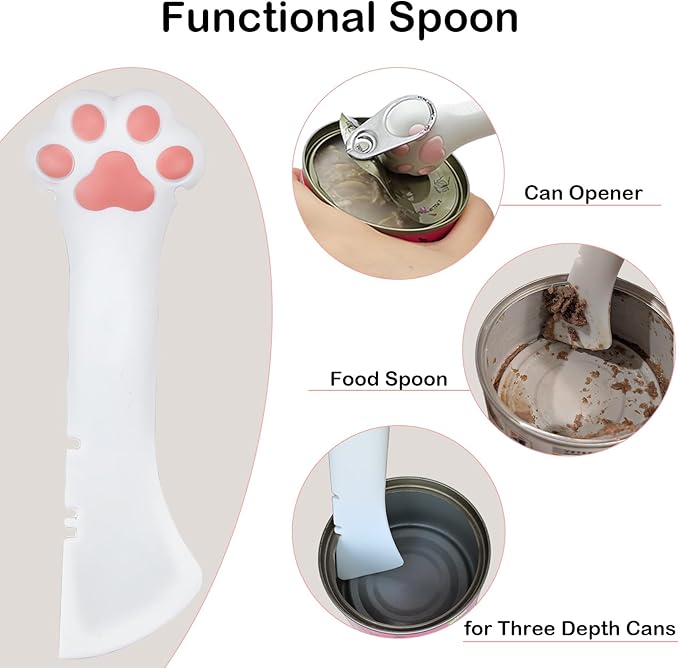 Cat Food Can Covers Lids & White Spoon, Red/Yellow/Green Lids, Can Covers for Dog/Cat Food Cans, Fit 3 Standard Size Pet Food Cans, Spoon with Opener Paw & Mini Spatula