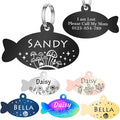 Personalized Dog Tags and Cat Tags, Stainless Steel Pet ID Tags, Collar Charm Engraved on Both Sides, up to 4 Lines of Custom Text, Various Patterns and Colors Options (Fish)