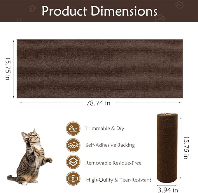 Cat Scratch Furniture Protection, Couch cat Scratch Furniture Protector, DIY Indoor Couch cat Scratch Protector (Brown 78.7x15.8Inch)
