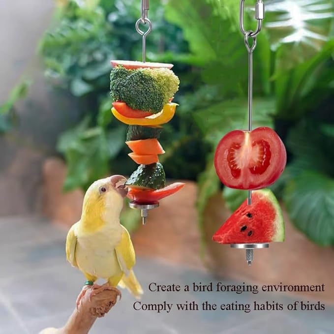 1pcs Hanging Bird Treat Skewer Parrot Fruit Feeder, 13 Inch Stainless Steel Bird Food Holder Parrot Fruit Food Skewer with Washer Nut Parakeet Treat Holder Feeder for Parrot Budgie Conure, LXLVOUEG