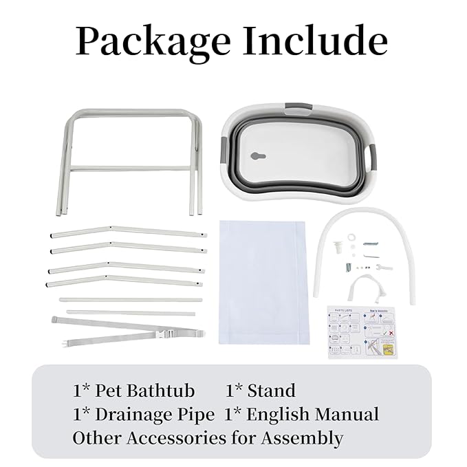 2 in 1 Dog Bathtub Small Pet Bathtub with Stand, Foldable Pet Bath with Drainage Tube, Portable Dog Washing Station for Small Dogs Cats, Indoor & Outdoor, 110.23lbs Load, 26'' L×16.5‘’ W×38.8'' H