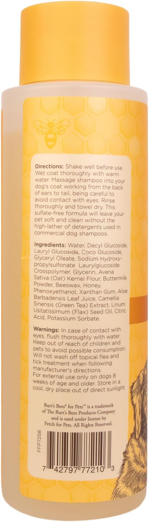 Burt’s Bees for Pets Oatmeal Dog Shampoo with Honey, Soothing Dog Shampoo for Itchy and Sensitive Skin, pH Balanced Formula That Gently Cleans and Moisturizes Dog Coats, 16 Fl Oz - 2 Pack