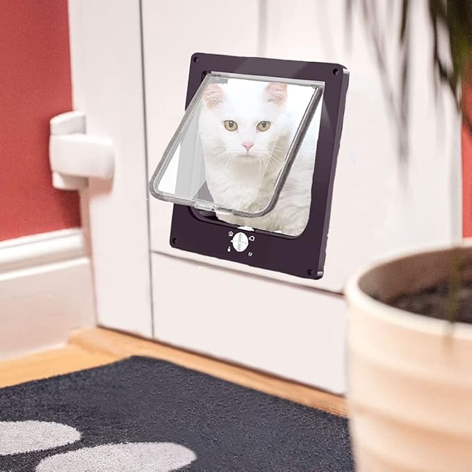 Cat Doors(Outer Size 11.6" x 10"), 4-Way Locking Cat Door for Interior Exterior Doors, Weatherproof pet Door with Magnet for Cat or Dog < 23.6 inches in Girth(Brown XL)