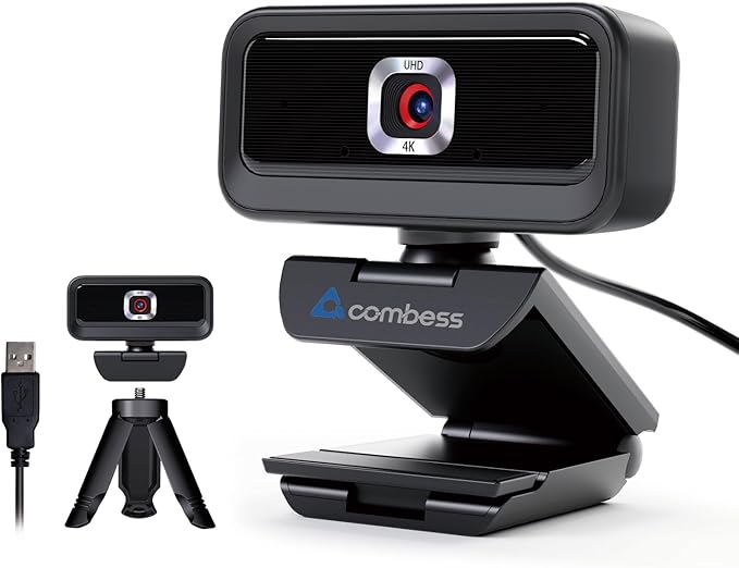4K Webcam for PC, Computer Camera for Desktop, USB Webcam with Tripod,2 Noise Reduction Mics, Built-in Privacy Cover, for PC/Zoom/Skype/Team/Laptop/MacBook/Windows