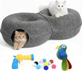 Trivon Peekaboo Cat Tunnels for Indoor Cats, Cozy Indoor 8-Shaped Donut Hideaway Bed with 12 Toy Balls, Bonus Bird Toy and Toy Gun, Scratch-Resistant, Detachable & Washable Design