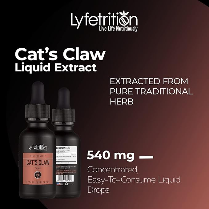 Lyfetrition Cat’s Claw 540mg, 4 Oz Liquid, 220 Servings, Made in USA, Quick Absorption, Quality Potent Ingredients, Third-Party Tested, Non-GMO, GMP Certified, Cruelty-Free Products