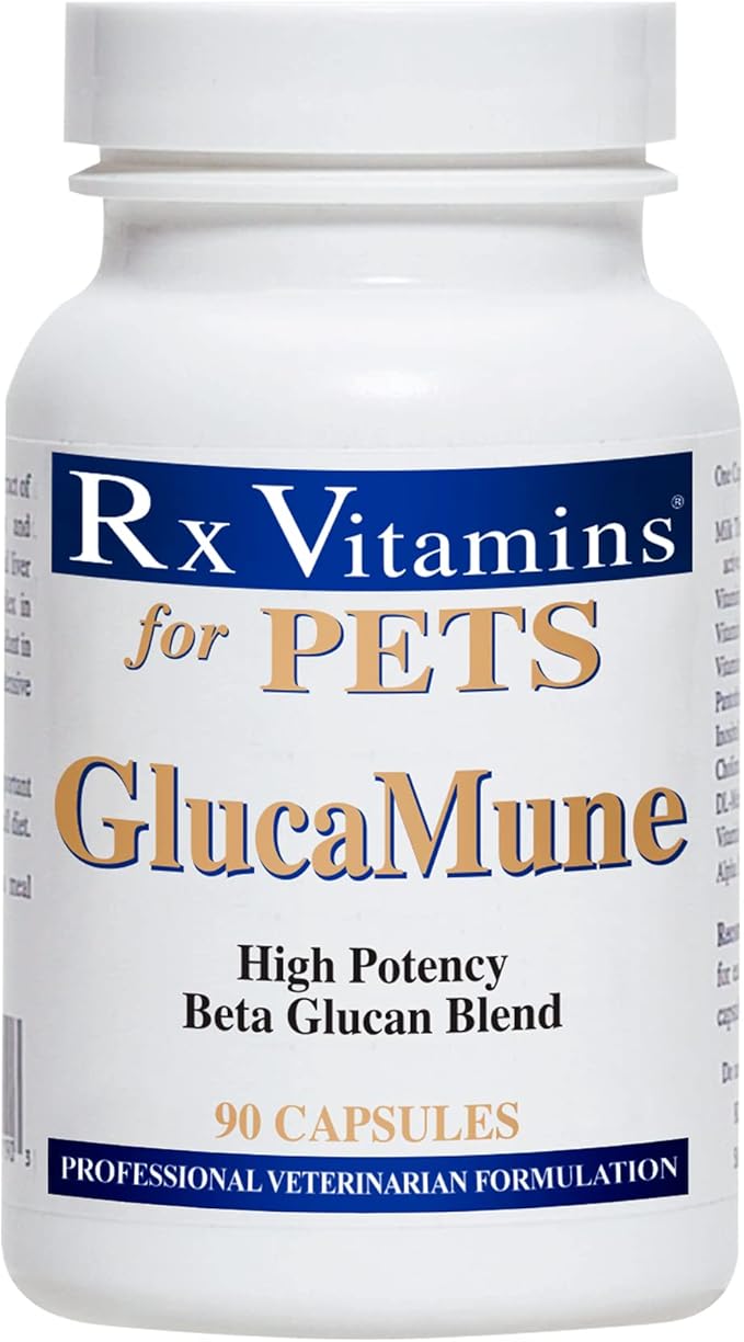 Rx Vitamins GlucaMune - Dog & Cat Immune Support Supplement with Beta Glucan - Daily Vitamins for Indoor Cats - Aid in Feline & Canine Wound Care, Gut Health - 90ct