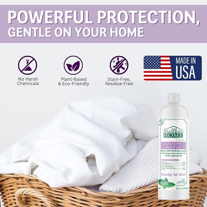 CHOMP! Bed Bug and Pest Liquid Laundry Detergent Additive, Fleas, Ticks, Roaches, Spiders, Ants, Kid and Pet Safe, Plant Based, Residue Free, 32 oz